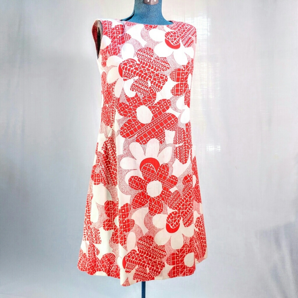 Vintage 1960s handmade orange/white mod shift